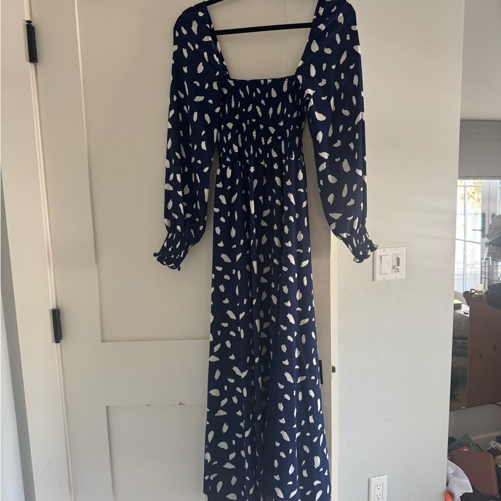 Chic Long Sleeve Navy and White Dress